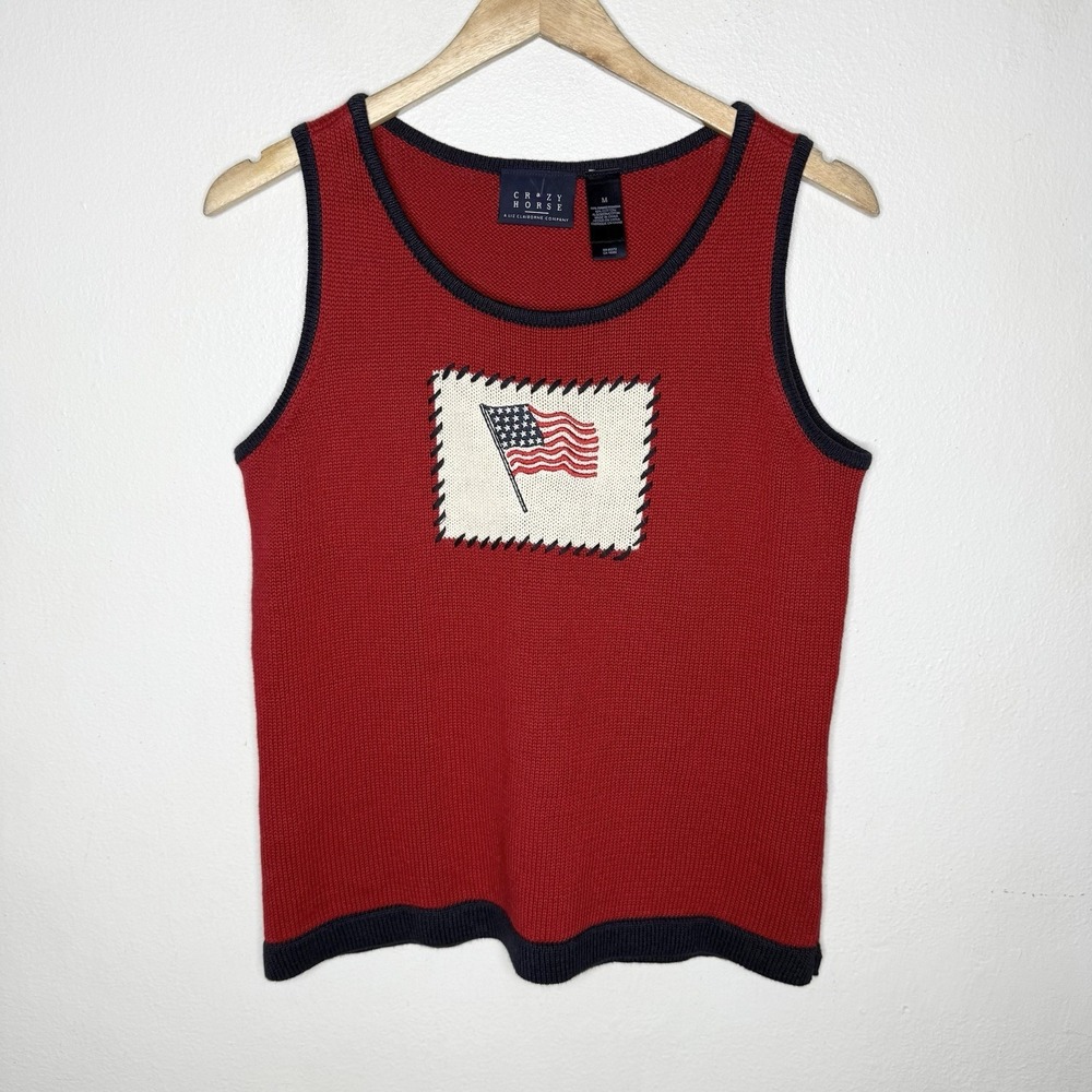 Chaps Red American Flag Knit Tank Top